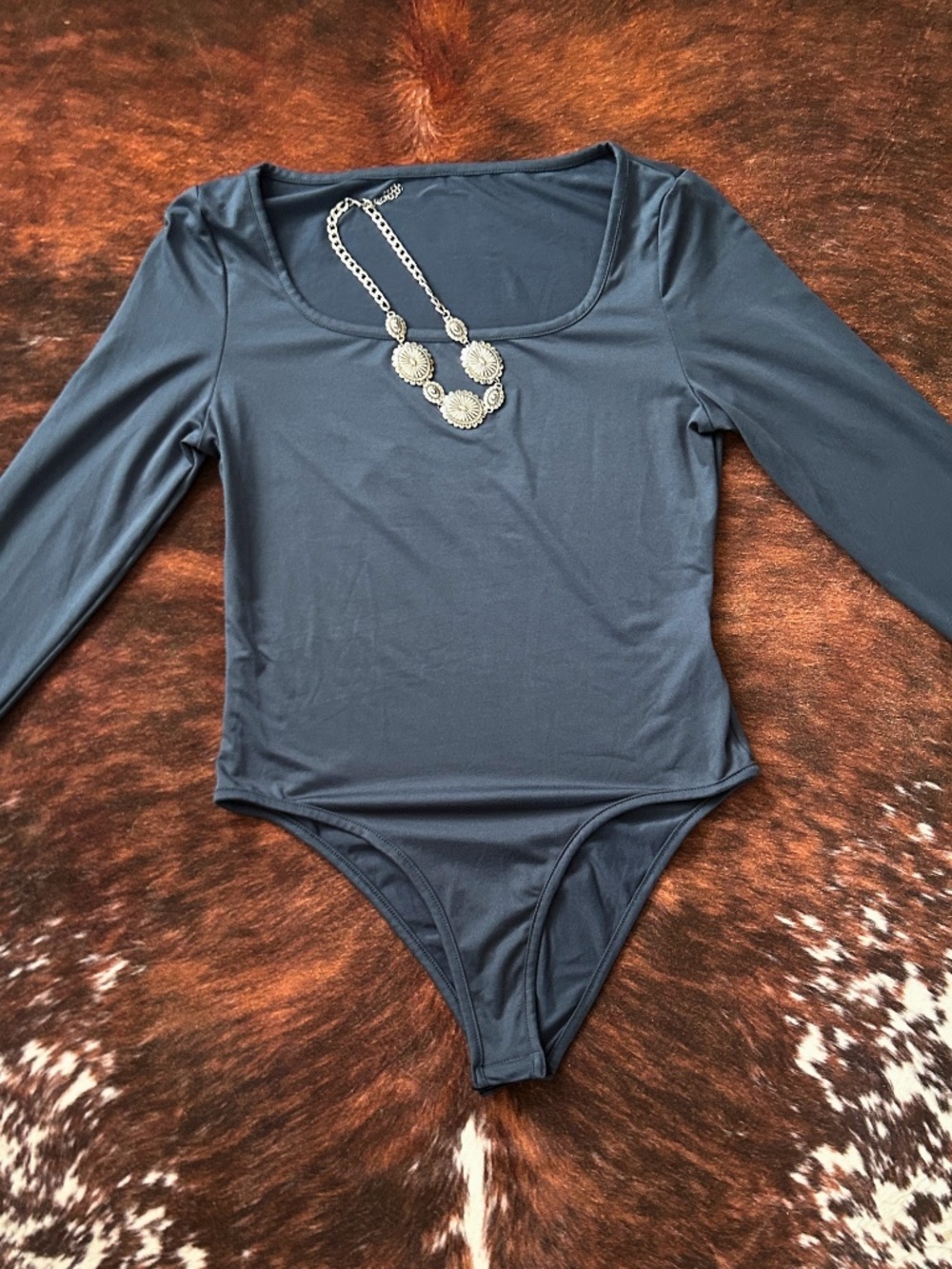 SHEIN Navy Blue Long Sleeve Scoop Neck Bodysuit